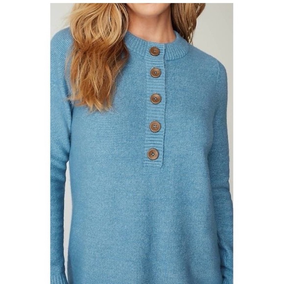 Pure Jill Pale Blue Button Neck Knit Sweater Petite L Cozy Casual Comfort Top - Picture 2 of 12